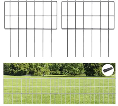 Hyuetrsa 10 Panels Animal Barrier Fence, Total Length 17 Inch(H) X 10.8 Ft(L) Fence Barrier for Bottom, 2.16in Gap Metal Small Fence Panels for Dogs Rabbits, Bottom Blocker for Outdoor Yard Patio