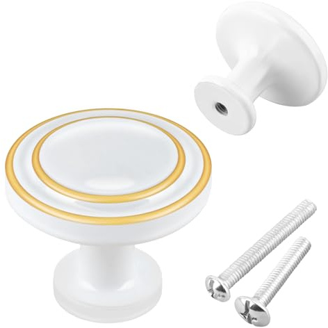Kalolary 12 Pack Cabinet Knobs Round Mushroom Single Hole Drawer Knobs Furniture for Door Cupboard Kitchen Pull Handle with Screws (White)
