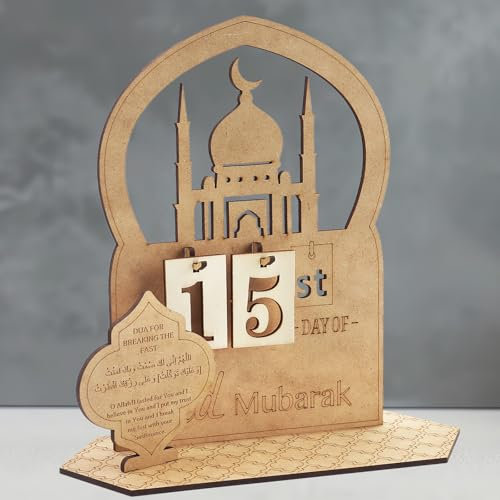 Holz Ramadan Adventskalender - DIY 30 Tage Ramadan Countdown Kalender mit Moschee Design, Ramadan Mubarak Dekorationen für muslimische Festival Party, Islamisches Eid Geschenk für Familie Stil A
