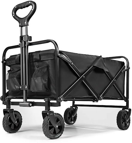 Chariot Plage Pliable, Chariot de Plage à Roulette Tout Terrain, Chariots de Transport avec Poignée Réglable pour Jardin Camping