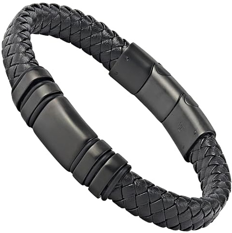 Forge & Foundry Navarro Men's Handcrafted Adjustable Black Leather Bracelet | Design-Led Artisan Jewellery from London | Genuine Woven Leather with Snap Clasp | Men's Leather Bracelet, Men's Jewellery