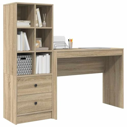 vidaXL Sonoma Oak Wooden Desk with Storage Space
