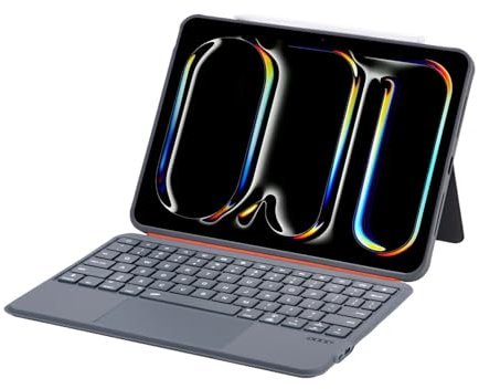 K07P MyoControl Custodia con tastiera Bluetooth per iPad Pro 11 (2024) M4, retroilluminata a 7 colori, rimovibile magnetica, trackpad multi-touch, custodia protettiva grigia