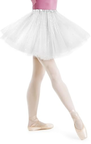 AYBUY Damen Tutu Klassisch Rock, Elastisch 3 Lagig Tüll Tüllrock mit Pailletten Sternen, Unterrock Rock für Fasching Karneval Motto Party Ballett Tanzen Fancy Dress Halloween Kostüm (Weiß)