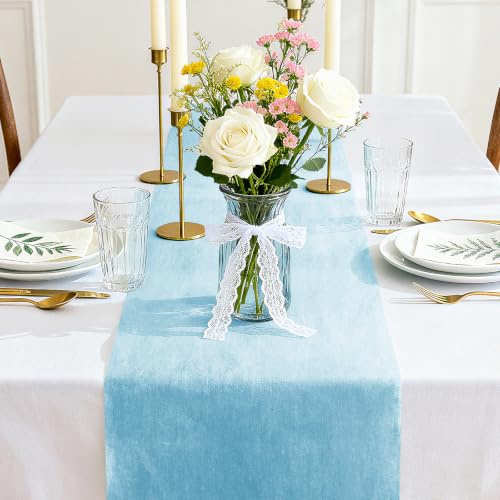 Siumir Vlies Tischläufer 30cmx25m Himmelblau Tischband Hochzeit Taufe | Einfach zuschneidbar, Geruchsneutral, 25m Rolle für mehrere Tische, Ideal für Hochzeit, Taufe, Kommunion, Geburtstag