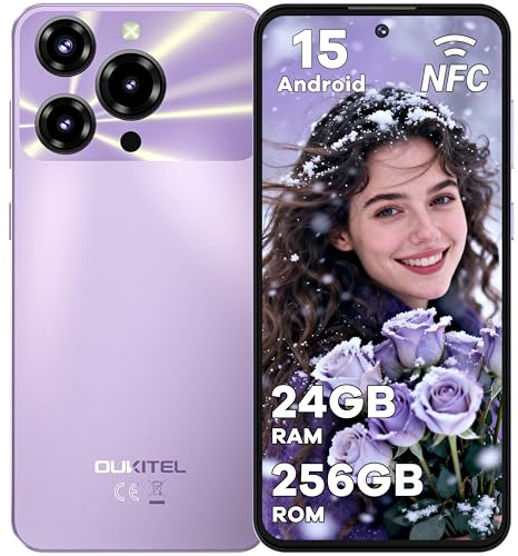 OUKITEL C69 Telephone Portable - 7.2HD+ 120Hz Écran 24GO RAM+256GO ROM/TF 1TO Smartphone Pas Cher Android 15 Téléphone Portable Pas Cher 6000mAh 64MP+8MP Dual SIM 4G/Fingerprint/Face ID/GPS - Violet