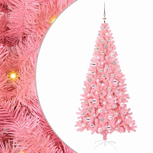 vidaXL Árbol de Navidad con 300 LED con Soporte Rosa 210 cm PVC, Árbol de Vacaciones Moderno y Minimalista, decoración LED, Luces cálidas para el hogar y jardín