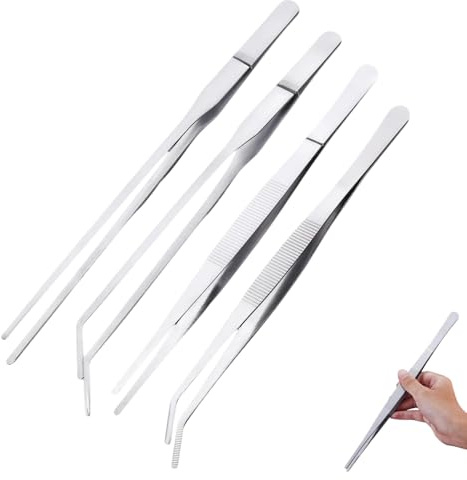 KALUROIL Aquarium Pinzette Set 4 Stück Edelstahl Futterpinzette Lang 25-27cm Lange Reptilien Futterpinzette aus Edelstahl Schützende Finger Pinzette für Reptilien, Wasserpflanze