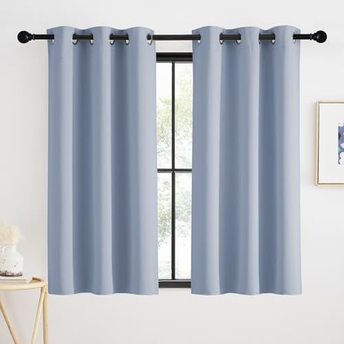KGORGE Scheibengardinen Küche Modern Verdunklungsvorhänge Kurz | Spa-blau, H120 x B90 cm, Bistrogardine 2er Set, Thermovorhang Hitzeschutz, Verdunkelung, Sonnenschutz, für Schrank