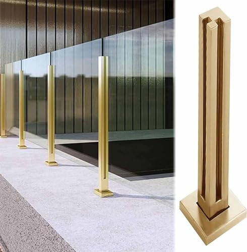 Colonne de garde-corps en verre métallique, Poteau de garde-corps en verre doré for balcon, escalier ou terrasse, intérieur/extérieur