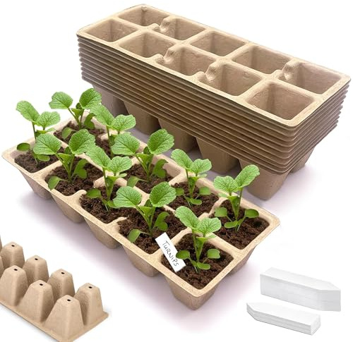 QIUMING Pot de Semis en Fibre Biodégradable plateaux de démarrage de semis Pots de Graines en Fibre Avec trou au fond Convient à toutes les semences, semis, fruits et légumes (marron, style 1)