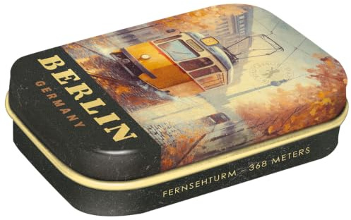 Nostalgic-Art Retro Pillendose, 4 x 6 x 1,6 cm, Berlin Tram – Souvenir & Geschenk-Idee, mit Pfefferminz-Dragees, Vintage Design