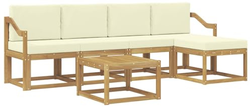 vidaXL Outdoor-Sofagarnitur mit Kissen 6 pcs Weiß und Creme, Garten-Couch, modernes Sofa-Set für draußen, langlebige Möbel, Coole Terrasse, stilvolles Loungen im Freien