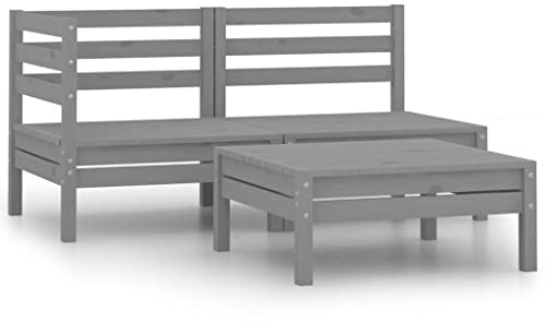 Mhdvray 3-TLG. Garten Lounge Set Massivholz Kiefer Grau 63,5 cm Paletten Design Modular Sofagarnitur mit Tisch Robustes Outdoor Möbel Set für Terrasse Balkon Garten und Wohnzimmer