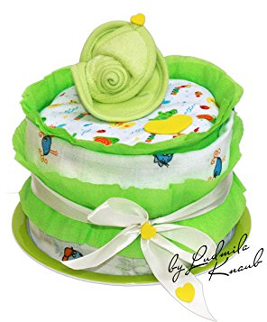 MomsStory - mini Windeltorte neutral | Baby-Geschenk zur Geburt Taufe Babyshower | 1 Stöckig (Grün) Baby-Boy & Baby-Girl (Unisex)