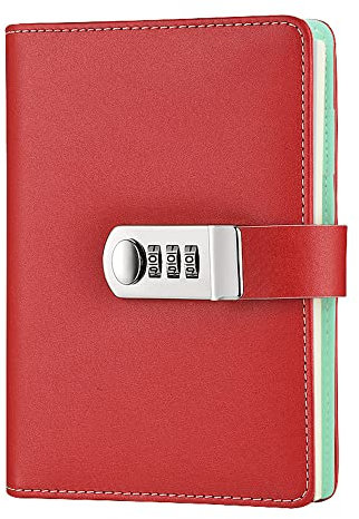 LinYesh PU Leather Refillable Password Notebook, Journal Diary Planner with Combination Lock, Loose-Leaf Lined Personal Sketchbook with Card Slots and Pen Holder, 185x135mm