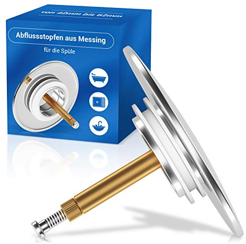 AQUADE Abflussstopfen Ablaufstopfen Stopfen Badewannenstöpsel Badestöpsel Universal Stöpsel mit Hubstange aus Messing Verchromt für Küchenspüle Spülbecken Spüle Waschbecken Badewanne Ø 43,3 mm