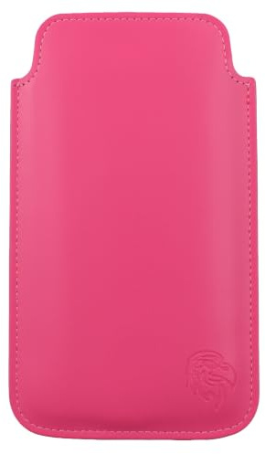 Davii Schutztasche passend für Apple iPhone 6 / 6S / 7/8 mit Hülle bis 2mm, Einsteckhülle Handytasche mit Zuglasche – weiches Innenfutter Adler Standard M Dunkel-Pink