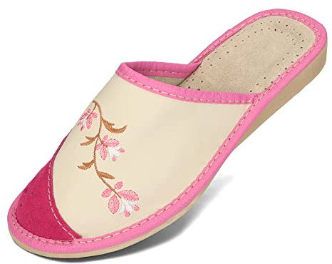 BAWAL Pantofole in Pelle Donne Suola in Gomma Ciabatte Slippers Diversi Modelli 36-41 (Rosa, Sistema Taglie Calzature EU, Adulto, Numero, Media, 39)