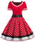 AXOE Damen 50er Jahre Kleider Rockabilly Vintage Festliches mit Abnehmbarer Gürtel A LinieRot Weiß Gepunktet, Gr.36, S