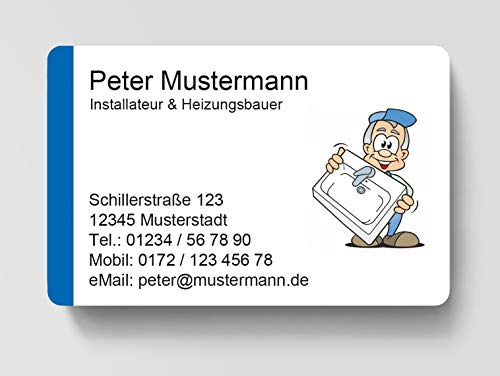 100 Visitenkarten, laminiert, 85 x 55 mm, inkl. Kartenspender - Klempner Installateur