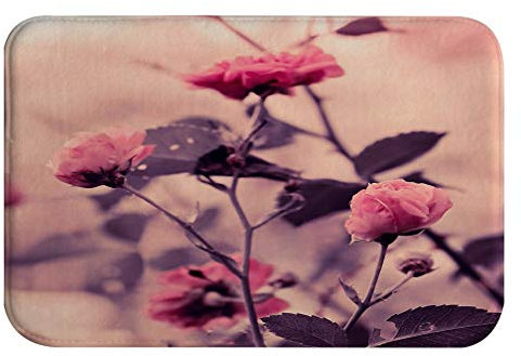 A.Monamour Badematten Badteppiche Badvorleger Rosa Rosen Blumen Garten Landschaft Bei Sonnenuntergang Floral Background Flanell rutschfeste Unterlage rutschfeste Boden Teppich Indoor Matte 40X60 cm