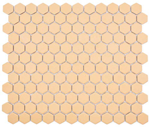 Piastrelle a mosaico, in ceramica, esagonale, colore arancione ocra, antiscivolo, per WC, cucina, rivestimento da parete per vasca da bagno, piatto doccia, mosaico