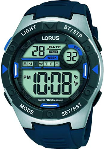 Lorus Sport Men's Chronograph Watch Stainless Steel and Plastic with Silicone Strap R2395MX9, Blue, Strap