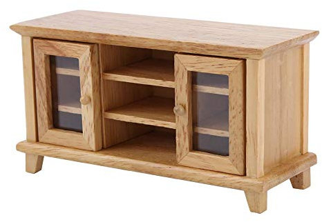 Mootea Dollhouse Cabinet, 1/12 Scale Dollhouse Storage TV Cabinet Model Miniature Mini Wooden Furniture Children Gift (Wood Color)
