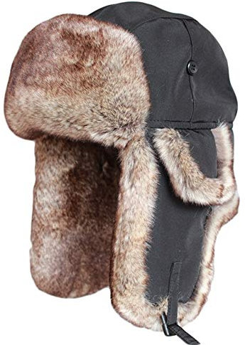 SK Studio Wintermütze mit Ohrenklappen, Warme Baumwolle Trappermütze Hut Unisex Fliegermütze Fellmütze Erwachsenen für Herren Schwarz2/Leder L