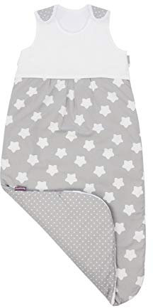 Puckdaddy Schlafsack Finja, 105 cm lang, 100% Baumwolle mit Stern Muster in Grau, waschmaschinengeeignet