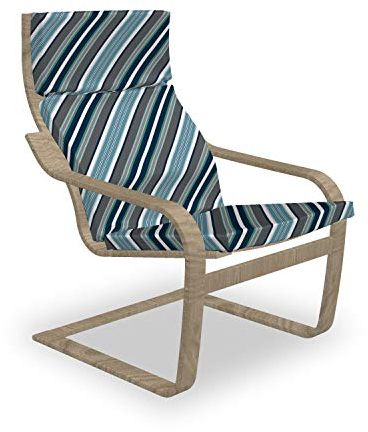 ABAKUHAUS Gestreift Poäng Sessel Polster, Grau und Blau Diagonal, Sitzkissen mit Stuhlkissen mit Hakenschlaufe und Reißverschluss, Weiß Grau Navy