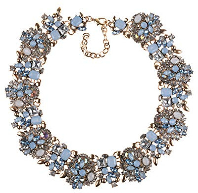 YAZILIND Retro Elegant Exquisit Charm Kragen Schmuck Vintage Colourized Glass Crystal Cluster Chunky Statement Halskette für Frauen Hellblau