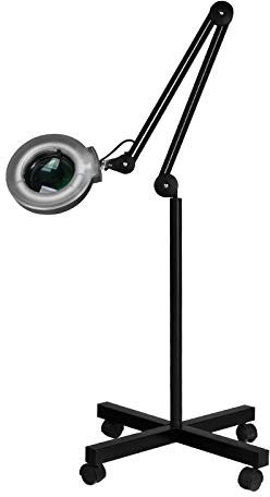 Activeshop S4 - Lampada con lente d'ingrandimento, lampada da lavoro e treppiede per salone di bellezza, parrucchieri, tatuaggi, colore: nero