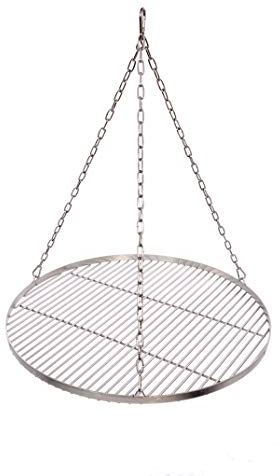 Massives Grillrost Ø 70 cm mit Kette Edelstahl 6 mm Grillstabdicke Stababstand 14 mm für Schwenkgrill BBQ Dreibein