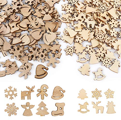 UFLF 200 Stück Weihnachtsdeko aus Holz Klein Weihnachten Holzdeko Mini Streudeko Holzscheiben für DIY Basteln Handwerk Scrapbooking Verzierung Weihnachtsbaumschmuck Tischdeko