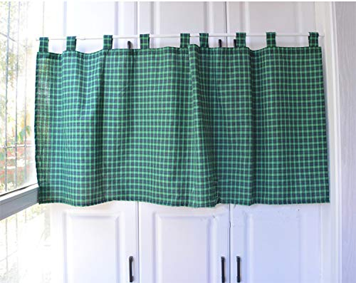 Yaland Kariert Gingham Querbehang Küche Vorhang Gardinen Schals Fensterschal Vorhänge karo scheibengardinen Bistrogardine grün (BxH 140X200cm) 1 Stück