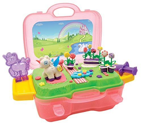 Simba und Fun Knetset Einhorn im Koffer / Plattform zum Bespielen / 4x30g Knete / 15 Teile / Einhornform / Für Kinder ab 3 Jahren