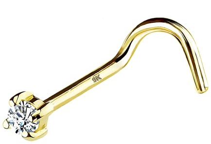 OUFER Body Piercing Nose Rings 20G Nose Piercings 9K Solid Gold L-Shape Nose Stud Screw Nose Bone Nose Screw Nose Piercing Jewellery