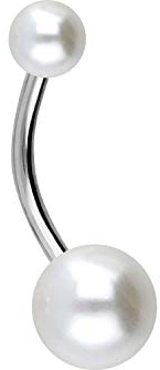PIERCINGLINE Chirurgenstahl Bauchnabelpiercing SYNTH. PERLEN Banane Bananabell Silberfarben 8 mm