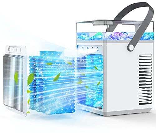 Portable Air Cooler, Mobile Air Cooler with 4000mAh Battery and 6 Ice Packs - Perfect for Home, Office, and Travel - 3 Speeds for Pleasant Cooling