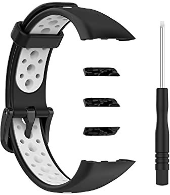 BoLuo Bracelet pour Montre Connectée Honor Band 6,Silicone Bracelets Montre,Silicone Souple Bande de Sport Remplacement avec fermoir Réglable Sangle pour Honor Band 6/Huawei Band 6 (noir blanc)