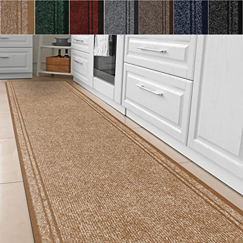 Küchenläufer Malaga - Nadelfilzteppich auf Maß in vielen Farben - Teppich Küchenteppich - Läufer für Flur & Küche - Teppichläufer rutschfest & pflegeleicht (Beige 1061, 66 x 200 cm)