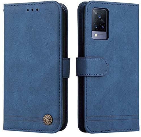 SEAHAI Case for Vivo V21 5G/4G Leather PU Wallet Book Folio Stand View Case, Ultra-thin Shockproof Cover Kickstand with Credit Card Slots TPU Shell Magnetic Close - Blue