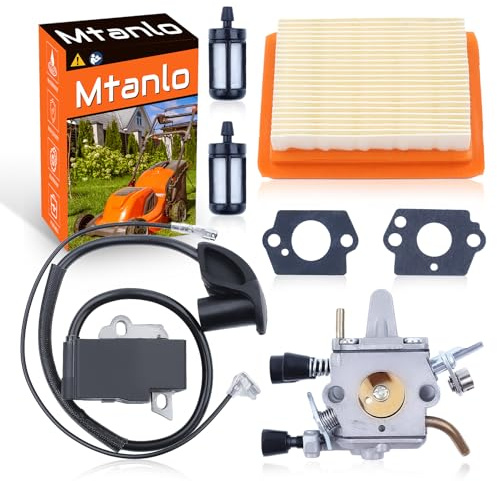 Mtanlo Vergaser und Zündspule für Stihl FS120 FS200 FS250 FS300 FS350 Serie Trimmer,FS120 Vergaser Kit mit Zündspulenmodul Luftfilter Kraftstofffilter Vergaserdichtung