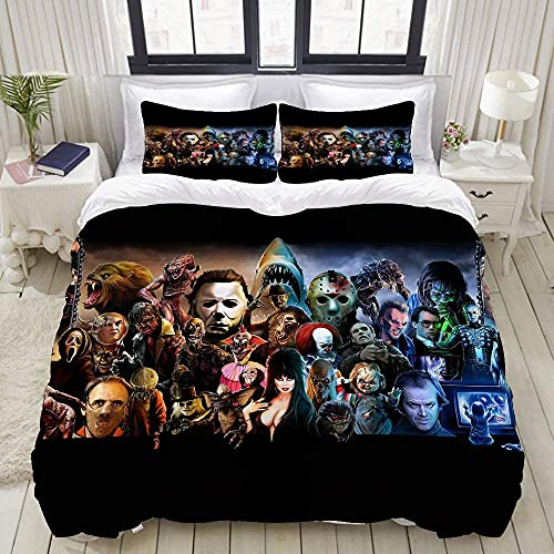 xingzhi Bettwäsche-Set, Motiv: klassische Horrorfilme, Mikrofaser, 200 x 200 cm, mit 2 Kissenbezügen 50 x 75 cm