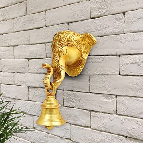 Artvarko Wandbehang mit Ganesha-Elefantengesicht aus Messing mit Diya Deepak auf Stamm und Glocke für Heimdekoration, Schaustück.