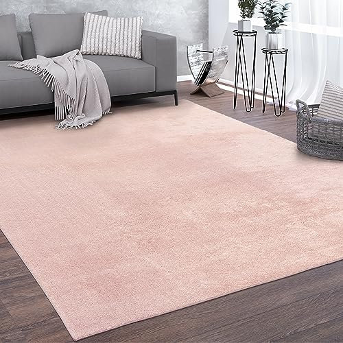Paco Home Teppich Wohnzimmer Kurzflor Waschbar Weich rutschfest Modern Einfarbiges Muster Rosa, Grösse:100x200 cm