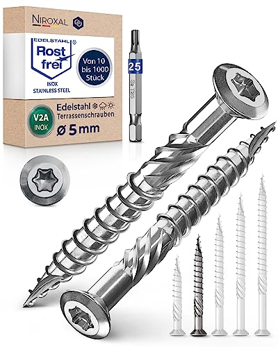 Edelstahlschrauben Terrassenschrauben 5x50 A2 Linsenkopfschrauben 5mm stark 500 Stück Holzschrauben 50mm lang inkl. 1x Torx Bit