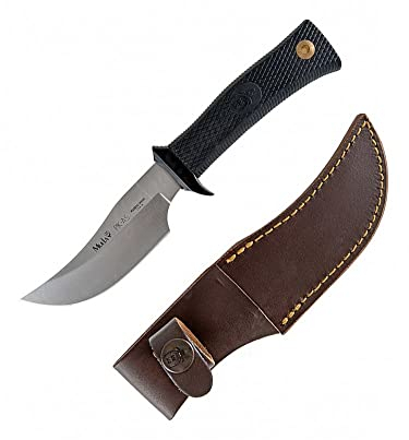 cuchilleria deportiva MUELA - PIK-AS. Cuchillo desollador Muela. Mango de Goma. Hoja: 12 cm. Funda cuero Herramienta para Caza, Pesca, Camping, Outdoor, Supervivencia y Bushcraft.